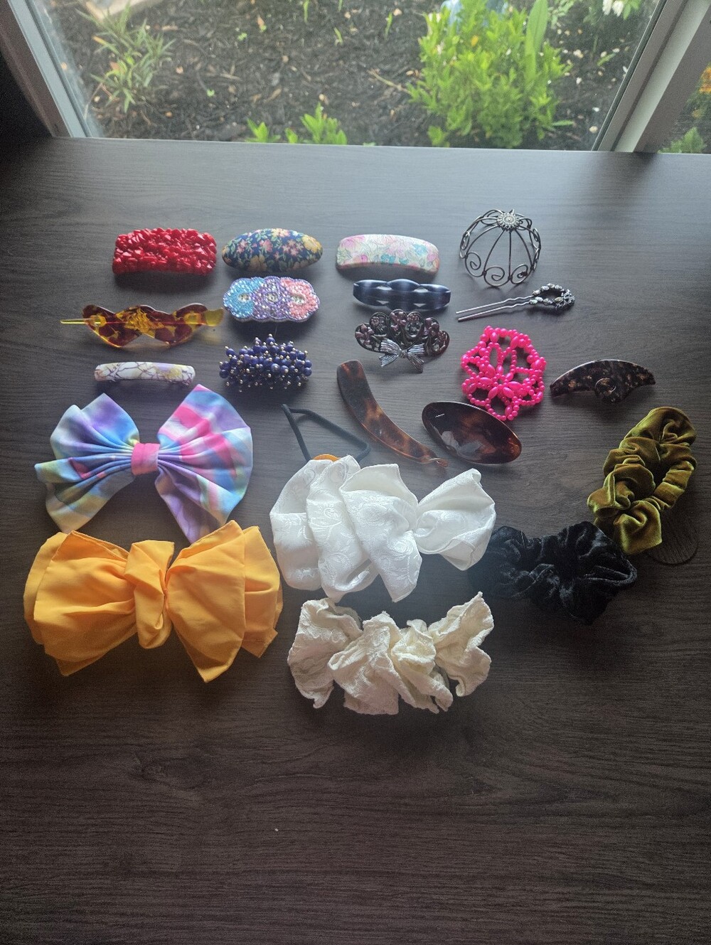 Multi-Color Hair Accessory Set From The 80's  Assorted Scrunchies, Bows & Clips